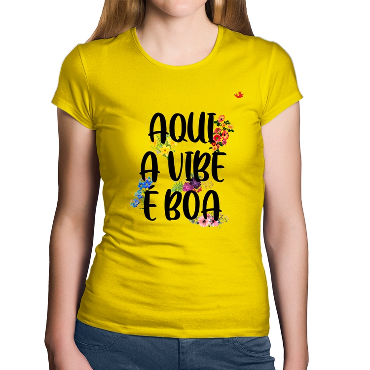 Baby Look Algodão Aqui a vibe é boa - Amarela