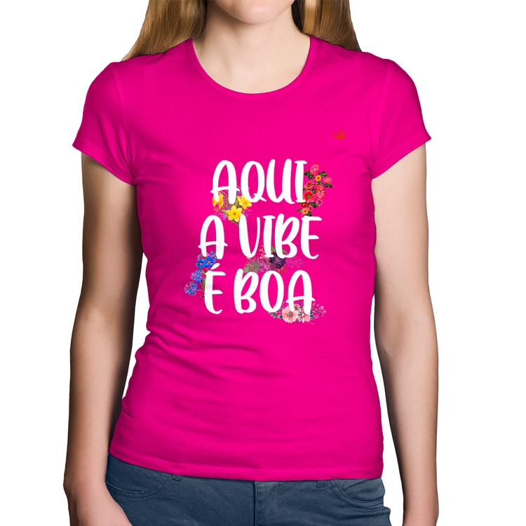 Baby Look Algodão Aqui a vibe é boa - Rosa