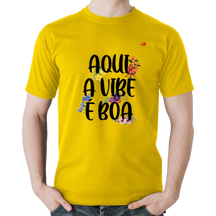 Camiseta Algodão Aqui a vibe é boa - Amarela