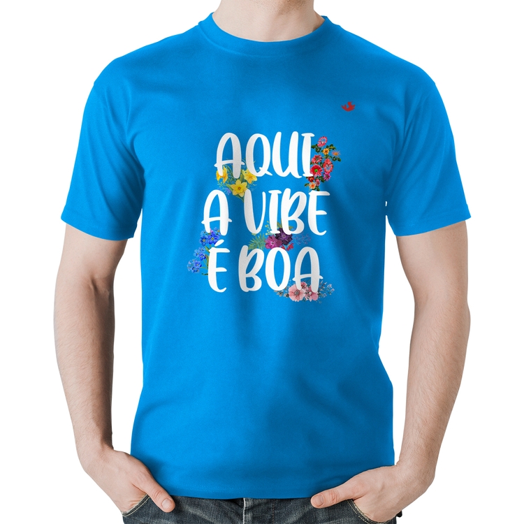 Camiseta Algodão Aqui a vibe é boa - Azul