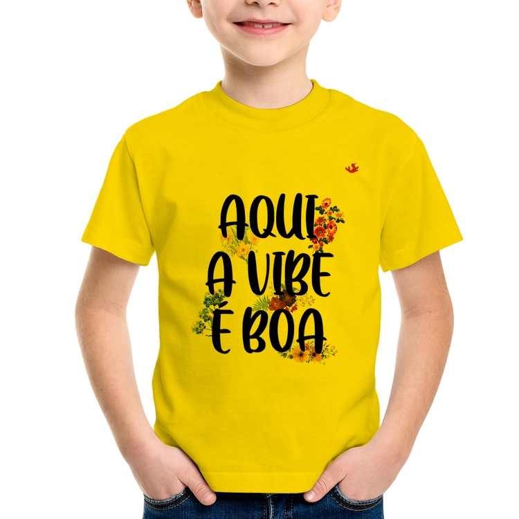 Camiseta Infantil Aqui a vibe é boa - Amarela