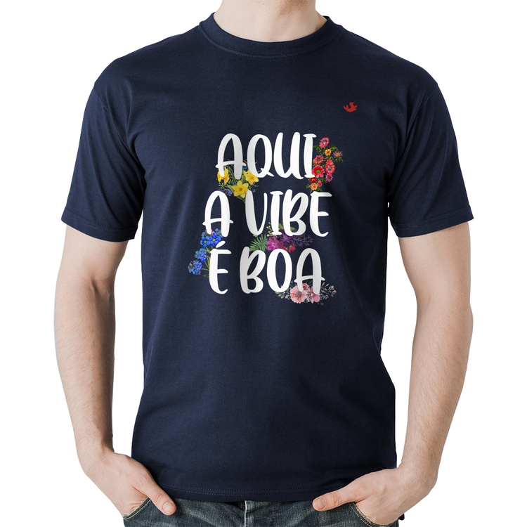 Camiseta Algodão Aqui a vibe é boa - Marinho