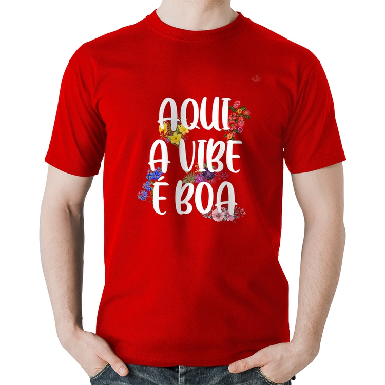 Camiseta Algodão Aqui a vibe é boa - Vermelha