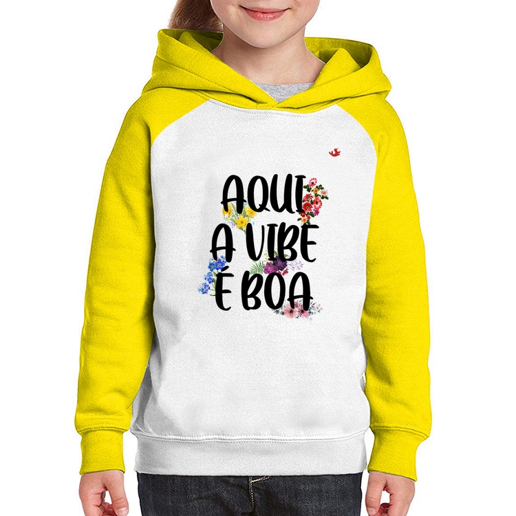 Moletom Infantil Aqui a vibe é boa - Branco/Amarelo