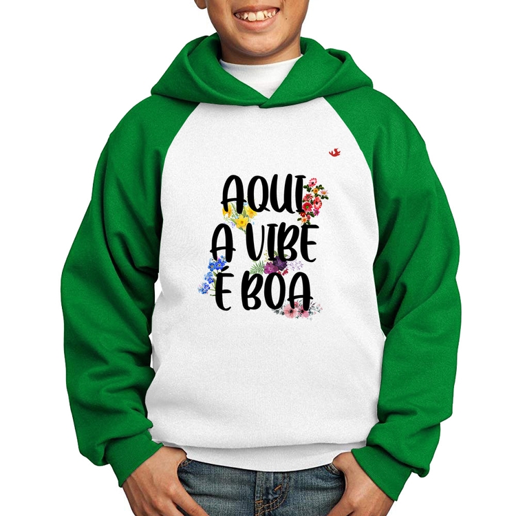 Moletom Infantil Aqui a vibe é boa - Branco/Verde