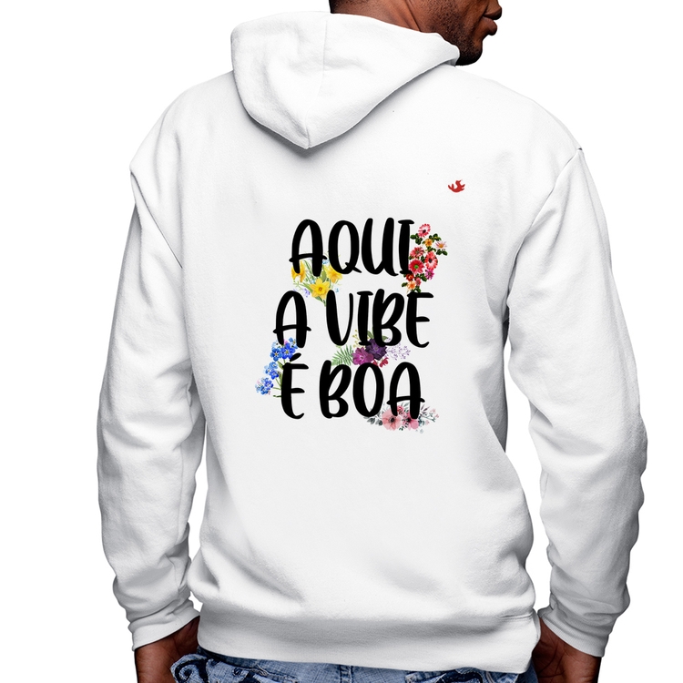 Blusa Moletom Aqui a vibe é boa Masculina com Capuz e Zíper - Branca