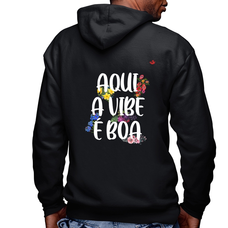 Blusa Moletom Aqui a vibe é boa Masculina com Capuz e Zíper