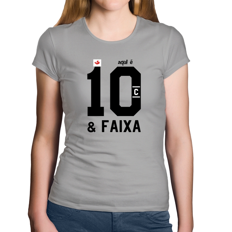 Baby Look Algodão Aqui é 10 e Faixa - Cinza