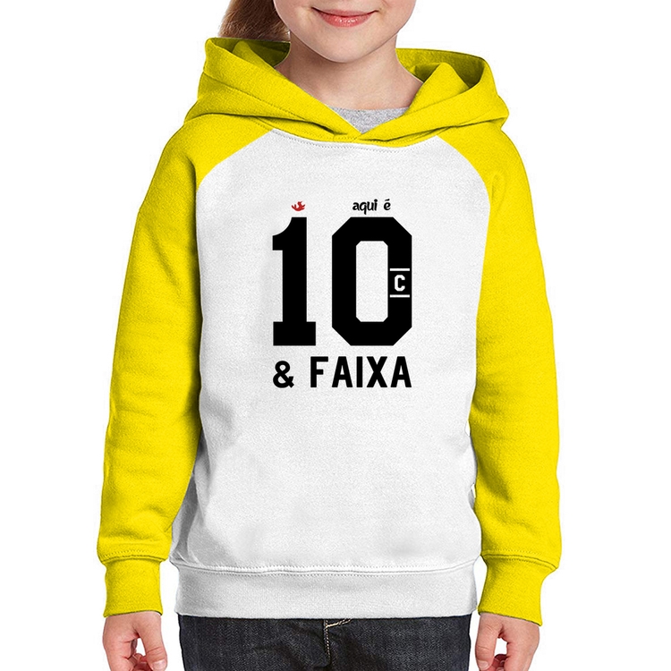 Moletom Infantil Aqui é 10 e Faixa - Branco/Amarelo