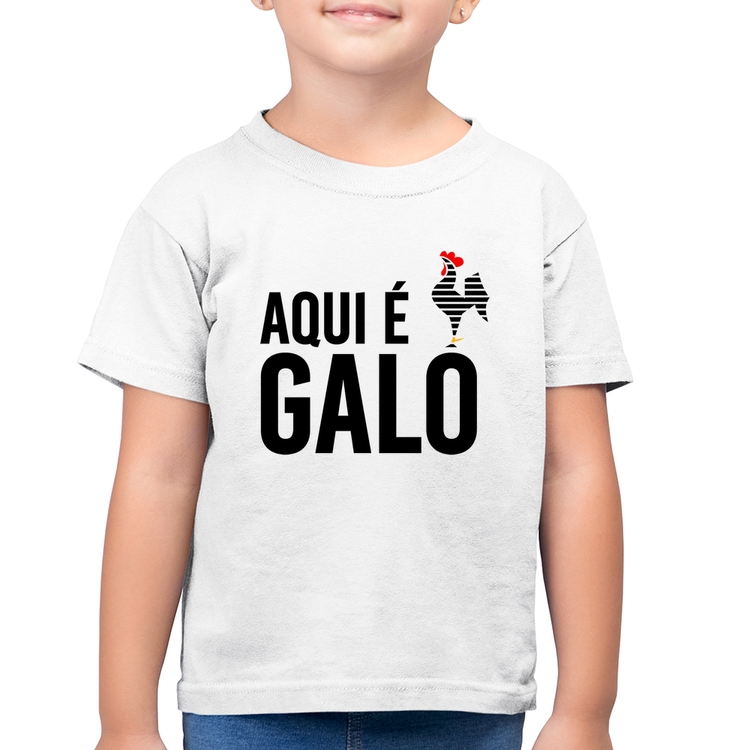Camiseta Algodão Infantil Aqui é galo - Branca