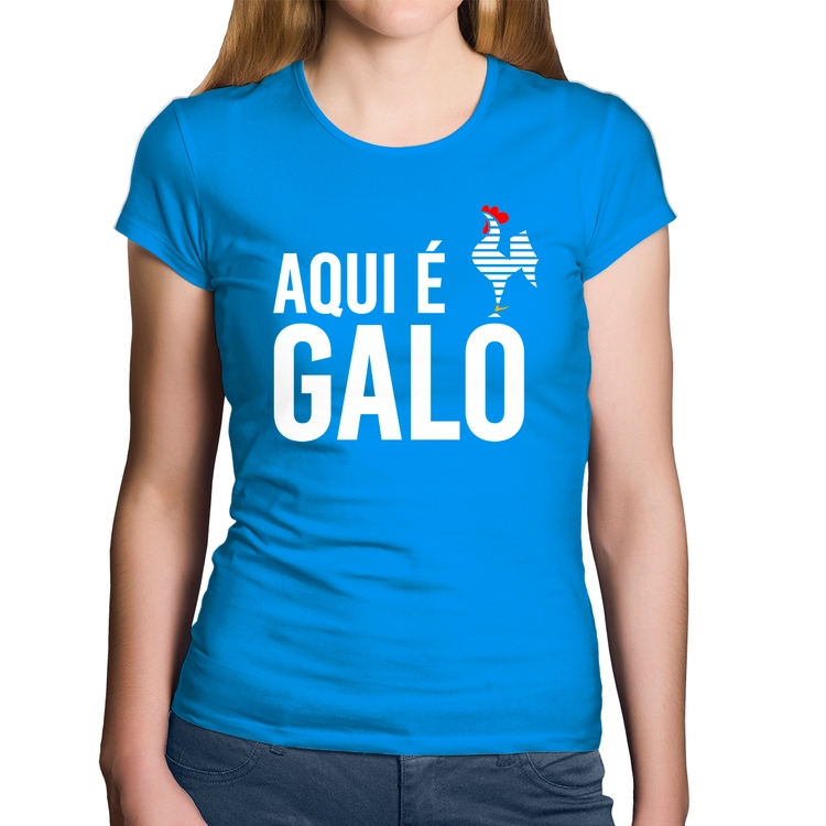Baby Look Algodão Aqui é galo - Azul