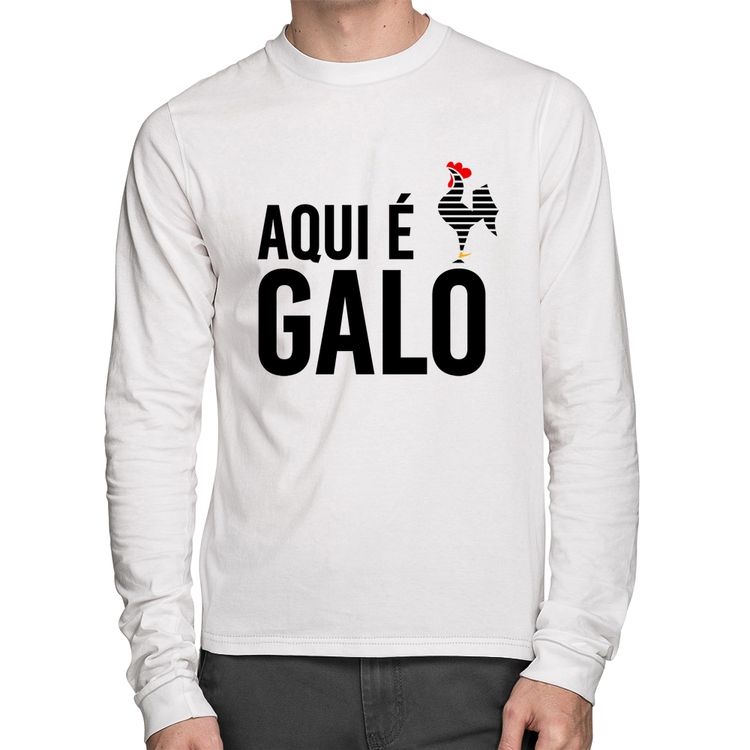 Camiseta Algodão Aqui é galo Manga Longa - Branca