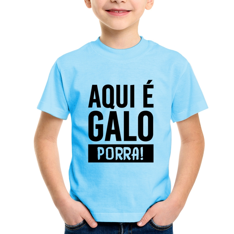 Camiseta Infantil Aqui é galo  - Azul Bebê