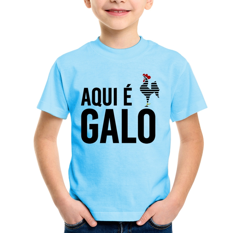 Camiseta Infantil Aqui é galo - Azul Bebê