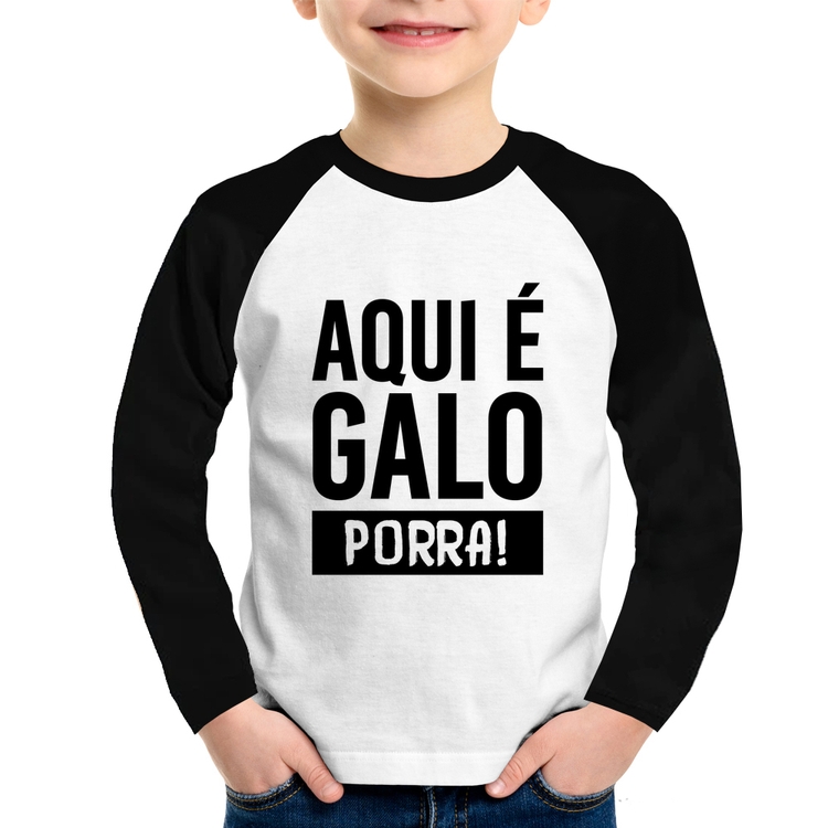 Camiseta Raglan Infantil Aqui é galo  Manga Longa