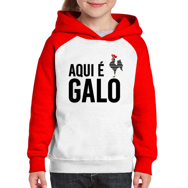 Moletom Infantil Aqui é galo - Branco/Vermelho