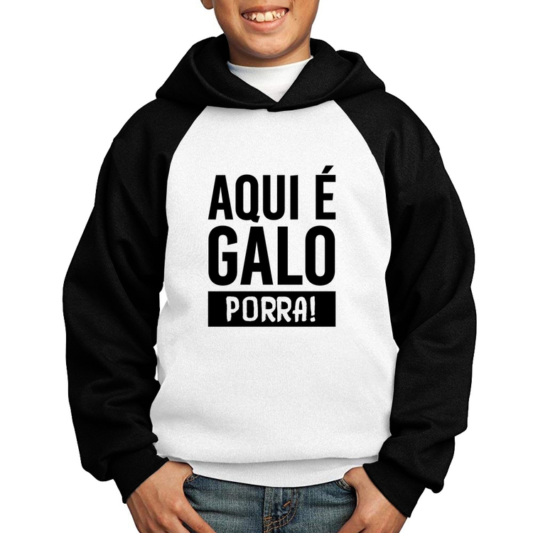 Moletom Infantil Aqui é galo  - Branco/Preto