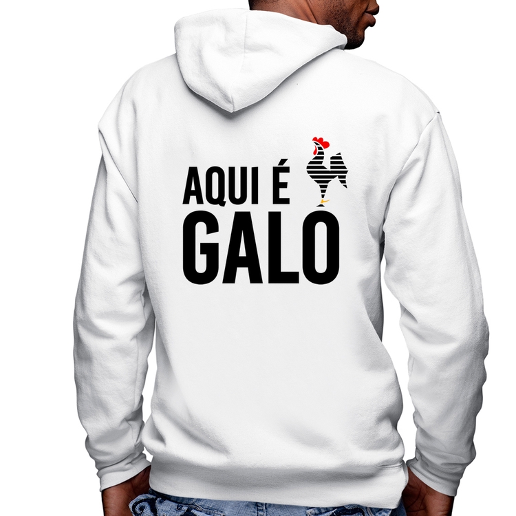 Blusa Moletom Aqui é galo Masculina com Capuz e Zíper - Branca