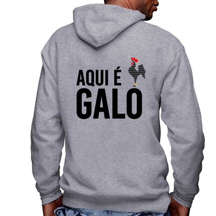 Blusa Moletom Aqui é galo Masculina com Capuz e Zíper - Mescla