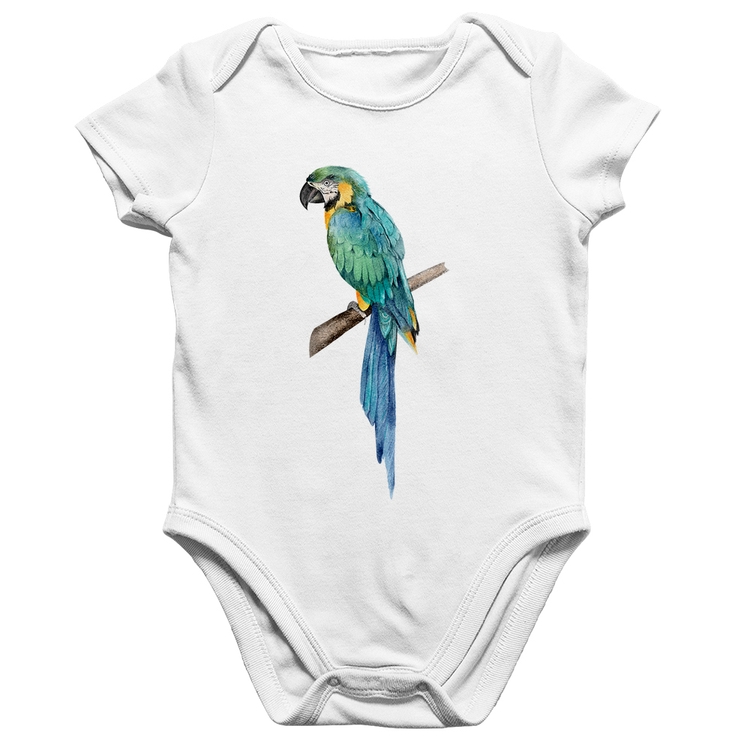 Body Bebê Algodão Arara Azul - Branco