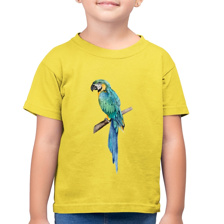Camiseta Algodão Infantil Arara Azul - Amarelo Canário