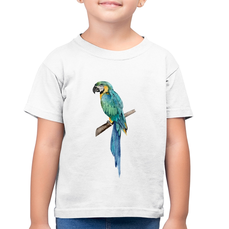Camiseta Algodão Infantil Arara Azul - Branca
