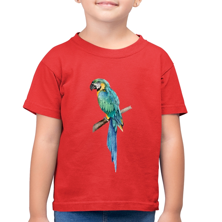 Camiseta Algodão Infantil Arara Azul - Vermelha
