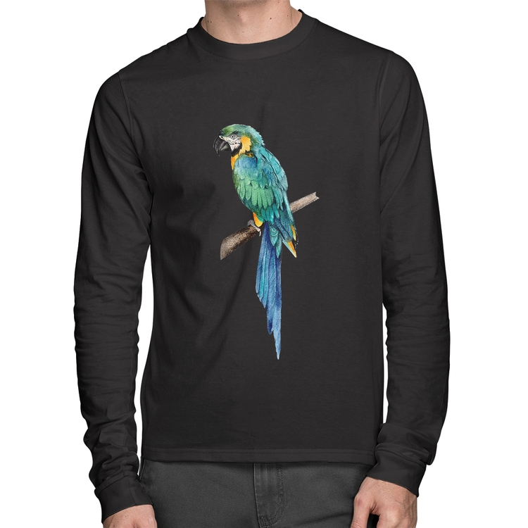 Camiseta Algodão Arara Azul Manga Longa