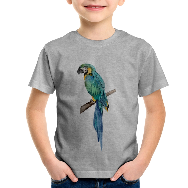 Camiseta Infantil Arara Azul - Cinza