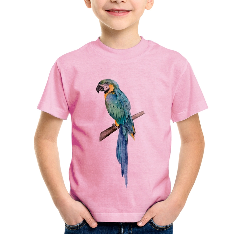 Camiseta Infantil Arara Azul - Rosa Bebê