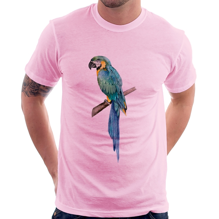 Camiseta Arara Azul - Rosa Bebê