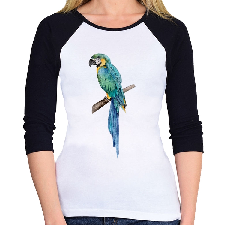 Baby Look Raglan Arara Azul Manga 3/4