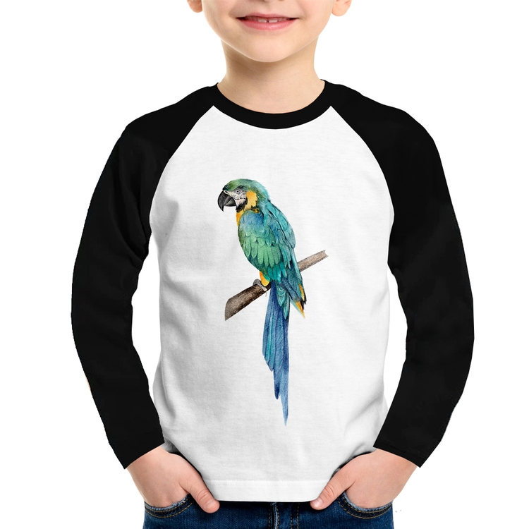 Camiseta Raglan Infantil Arara Azul Manga Longa