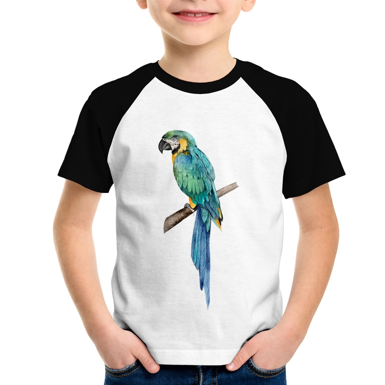 Camiseta Raglan Infantil Arara Azul