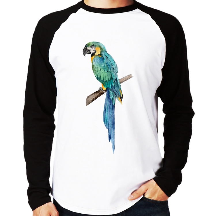 Camiseta Raglan Arara Azul Manga Longa