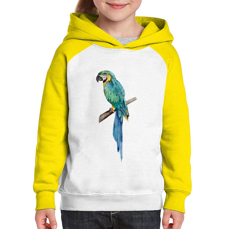 Moletom Infantil Arara Azul - Branco/Amarelo