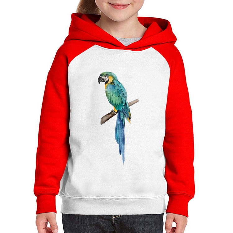 Moletom Infantil Arara Azul - Branco/Vermelho