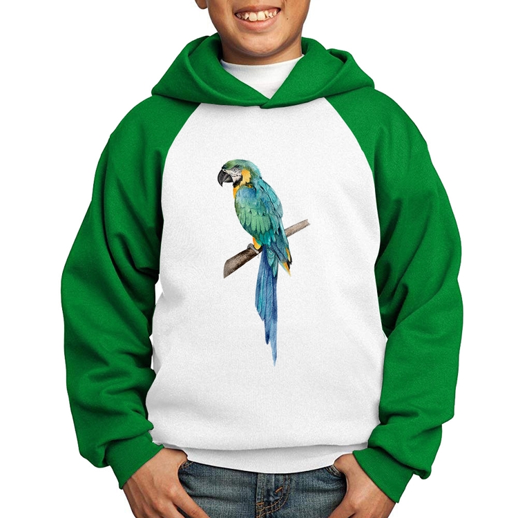Moletom Infantil Arara Azul - Branco/Verde