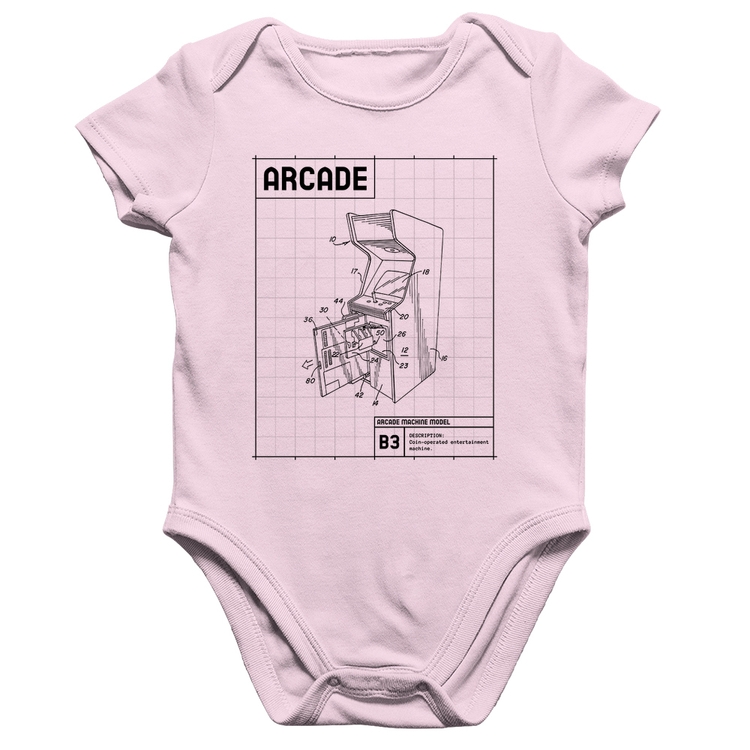 Body Bebê Algodão Arcade Fliperama Projeto - Rosa Bebê