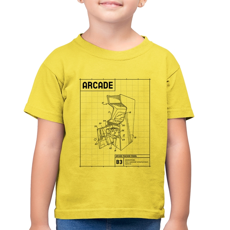 Camiseta Algodão Infantil Arcade Fliperama Projeto - Amarelo Canário