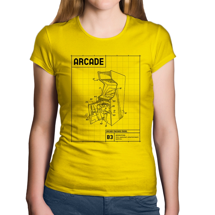 Baby Look Algodão Arcade Fliperama Projeto - Amarela