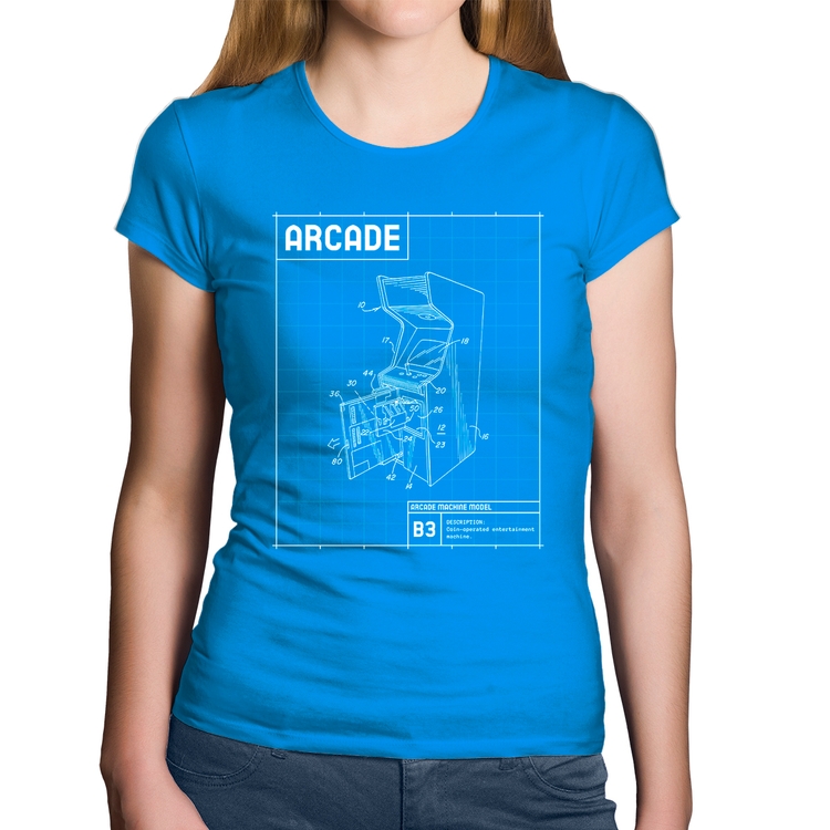 Baby Look Algodão Arcade Fliperama Projeto - Azul