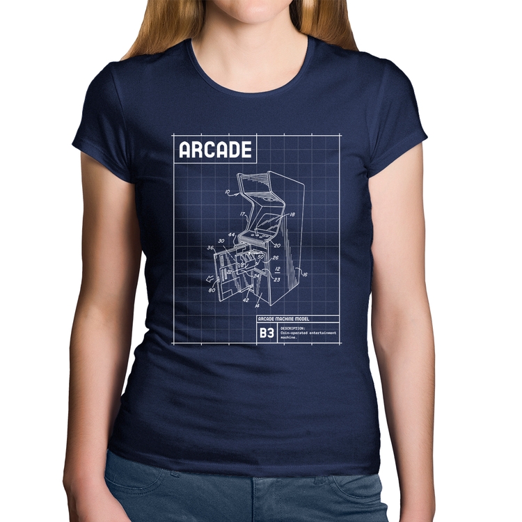 Baby Look Algodão Arcade Fliperama Projeto - Marinho