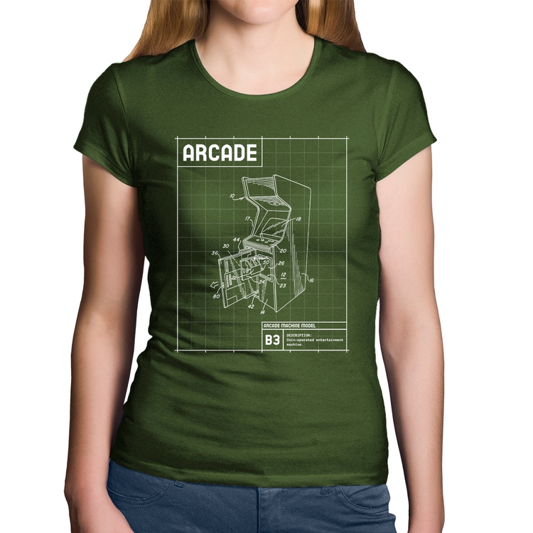 Baby Look Algodão Arcade Fliperama Projeto - Musgo