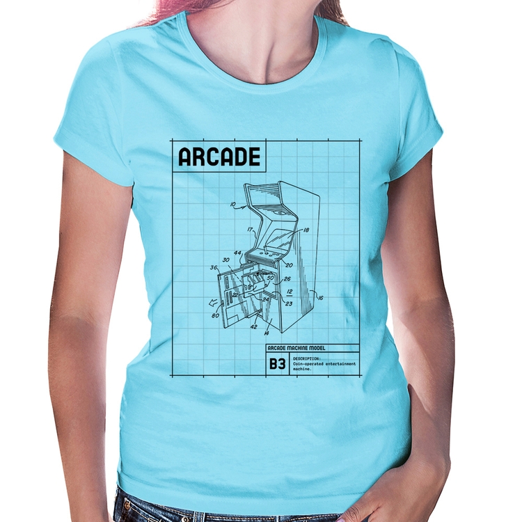 Baby Look Arcade Fliperama Projeto - Azul Bebê