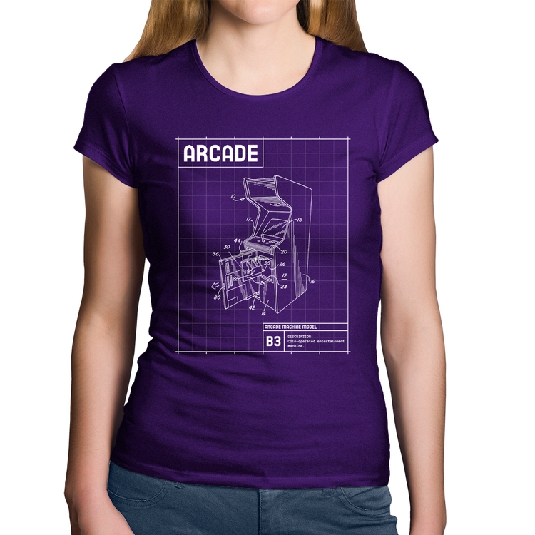 Baby Look Algodão Arcade Fliperama Projeto - Roxa