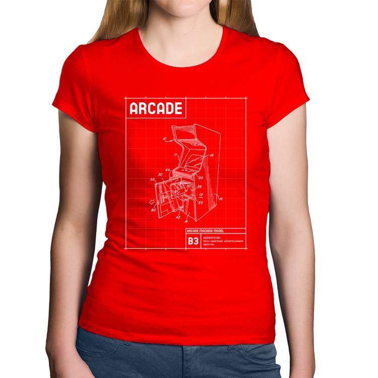 Baby Look Algodão Arcade Fliperama Projeto - Vermelha