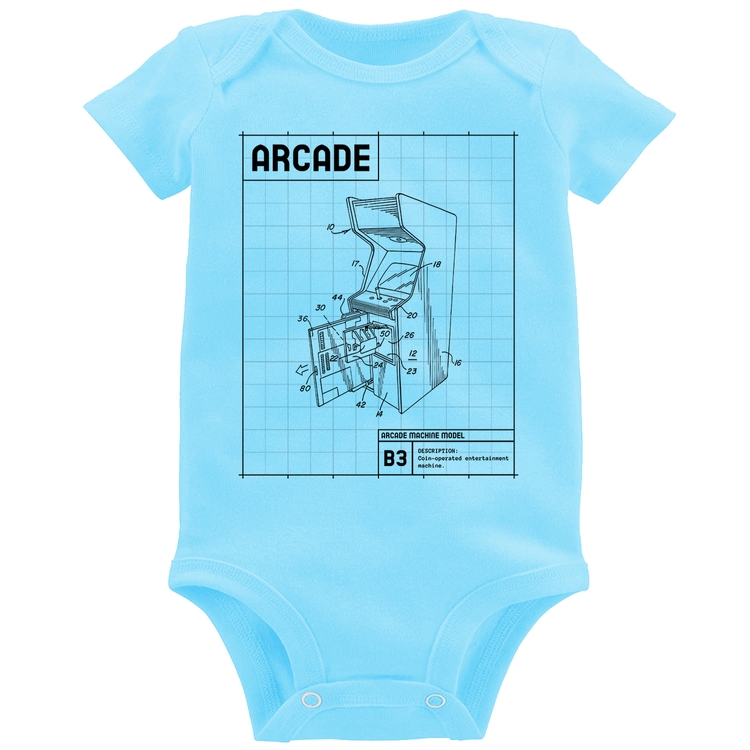 Body Bebê Arcade Fliperama Projeto - Azul Bebê