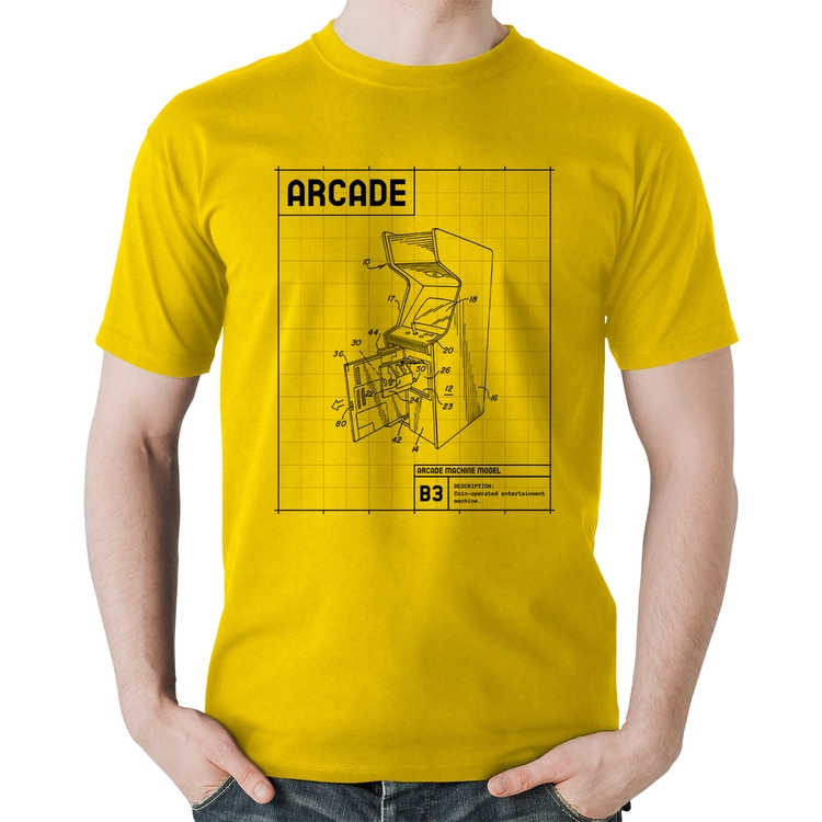 Camiseta Algodão Arcade Fliperama Projeto - Amarela
