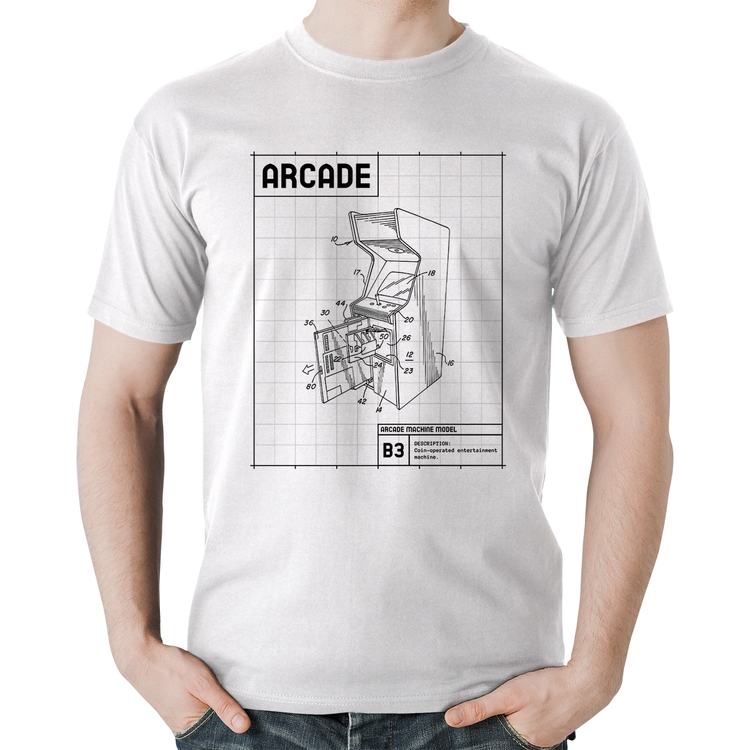 Camiseta Algodão Arcade Fliperama Projeto - Branca